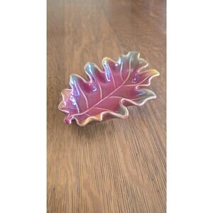 Unmarked Ceramic Leaf Dish Multicolor Pink Gold Iridescent 6 Inch Modern